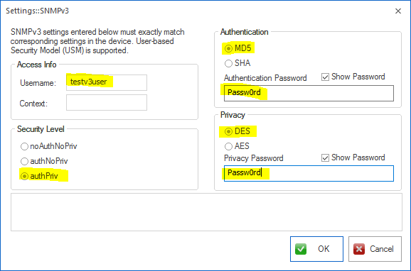 SNMPv3 Settings AuthPriv